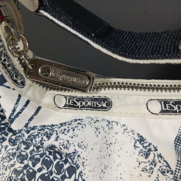 VTG Le SportSac x L.A.M.B. Black White One Zip Shoulder Bag Silver Hardware 9x6" - Picture 3 of 16